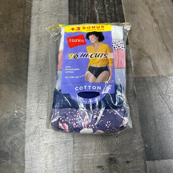 Hanes Underwear Women Cotton 9 Pack Hipster Hi-cuts Panties Tagless Sz 6 NWT - Picture 6 of 6